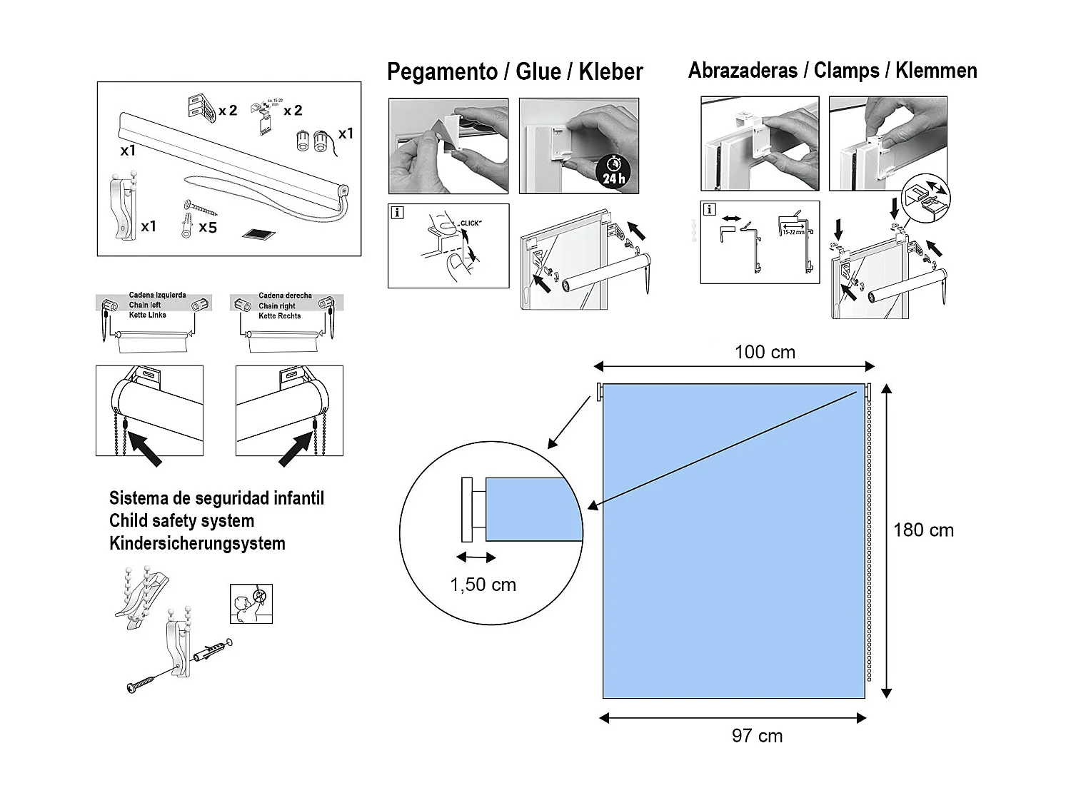 ESTORALIS | Estores Enrollables Translúcidos Easyfix  | 100 x 180 cm (Ancho por Alto) Tamaño de Tela 97 x 175 cm | Modelo ARAL Color Violeta
