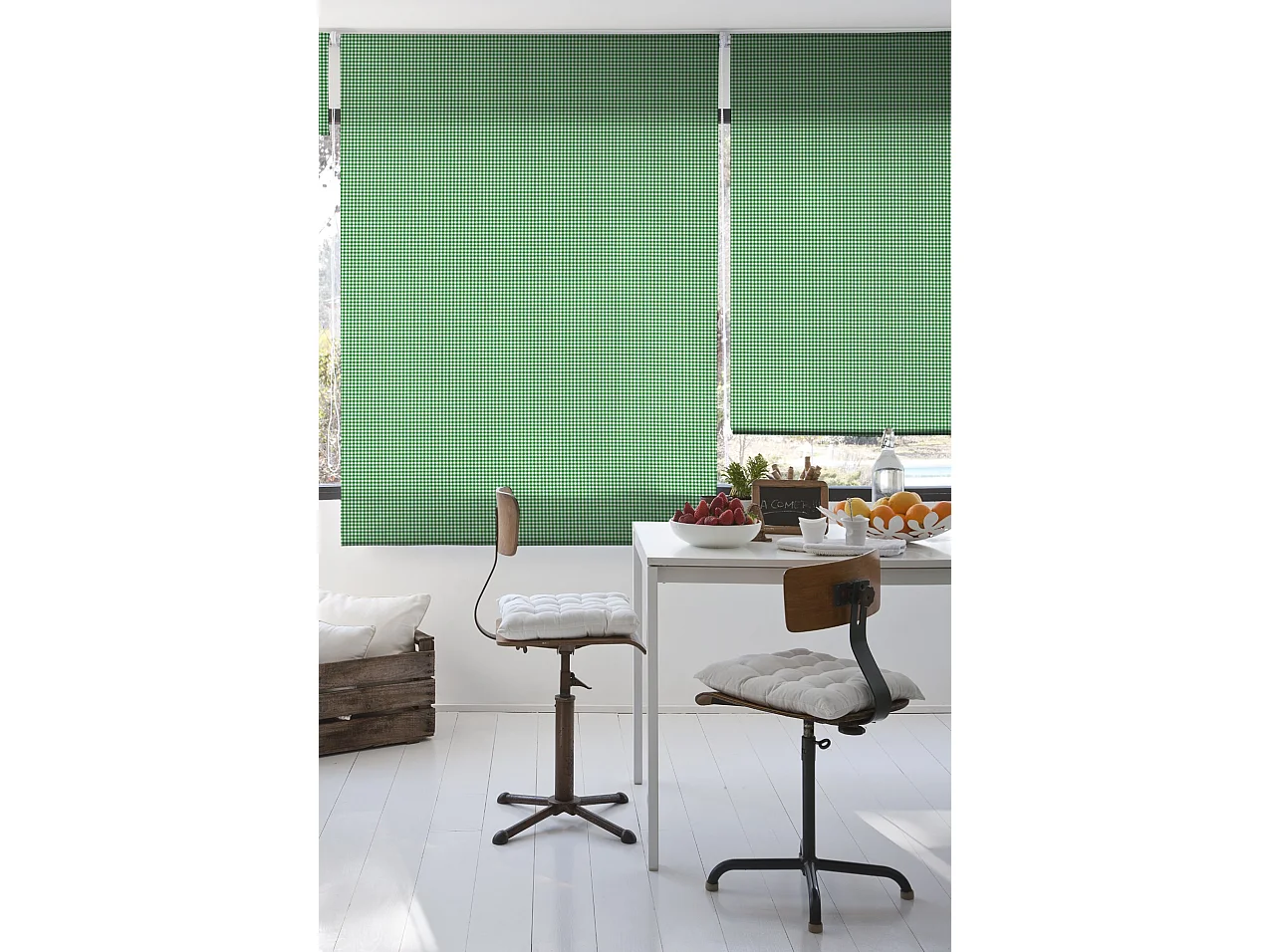 ESTORALIS | Estores Personalizados Easyfix de COCINA | 110 x 150 cm (Ancho por Alto) Tamaño de Tela 107 x 150 cm | Modelo VICHY-1 Color Verde