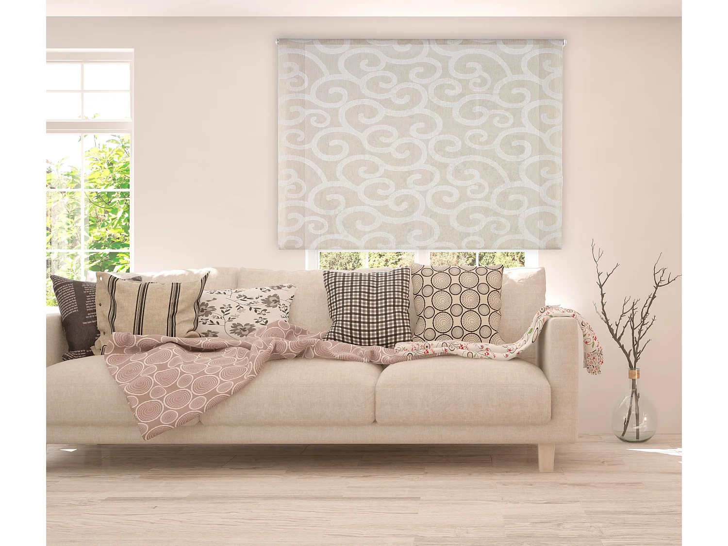 ESTORALIS | Estor Enrollable Translúcido de Visillo | 110 x 255 cm (Ancho por Alto) Tamaño de Tela 107 x 250 cm | Modelo ORNELLA Color Beige