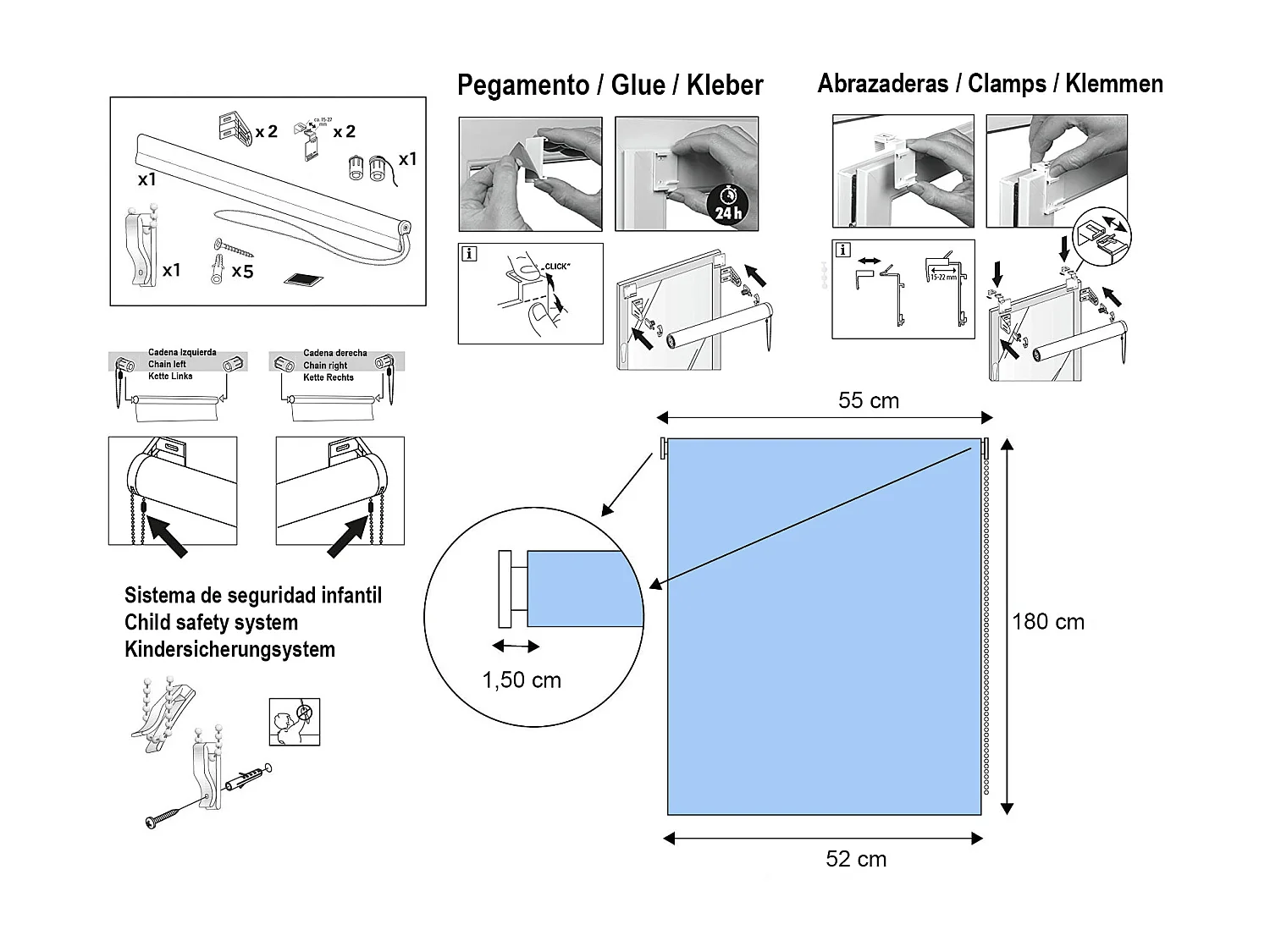 ESTORALIS | Estores Enrollables Translúcidos Easyfix  | 55 x 180 cm (Ancho por Alto) Tamaño de Tela 52 x 175 cm | Modelo ARAL Color Naranja