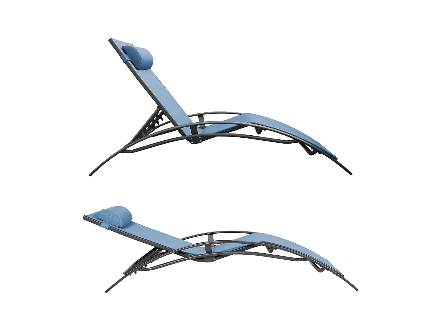 Lot de 2 transats GALAPAGOS en textilène bleu gris - aluminium gris anthracite - HAPPY GARDEN