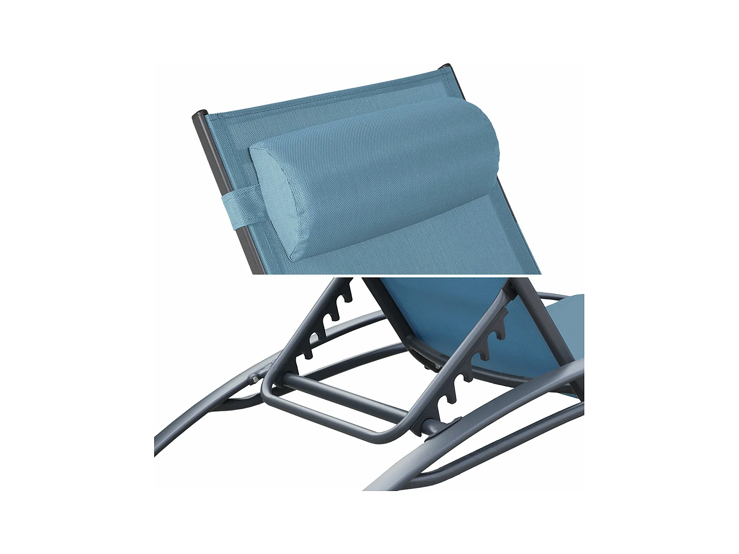 Lot de 2 transats GALAPAGOS en textilène bleu gris - aluminium gris anthracite - HAPPY GARDEN