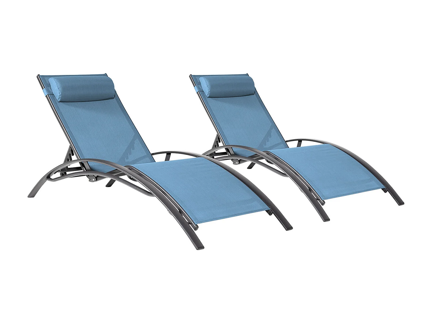 Lot de 2 transats GALAPAGOS en textilène bleu gris - aluminium gris anthracite - HAPPY GARDEN