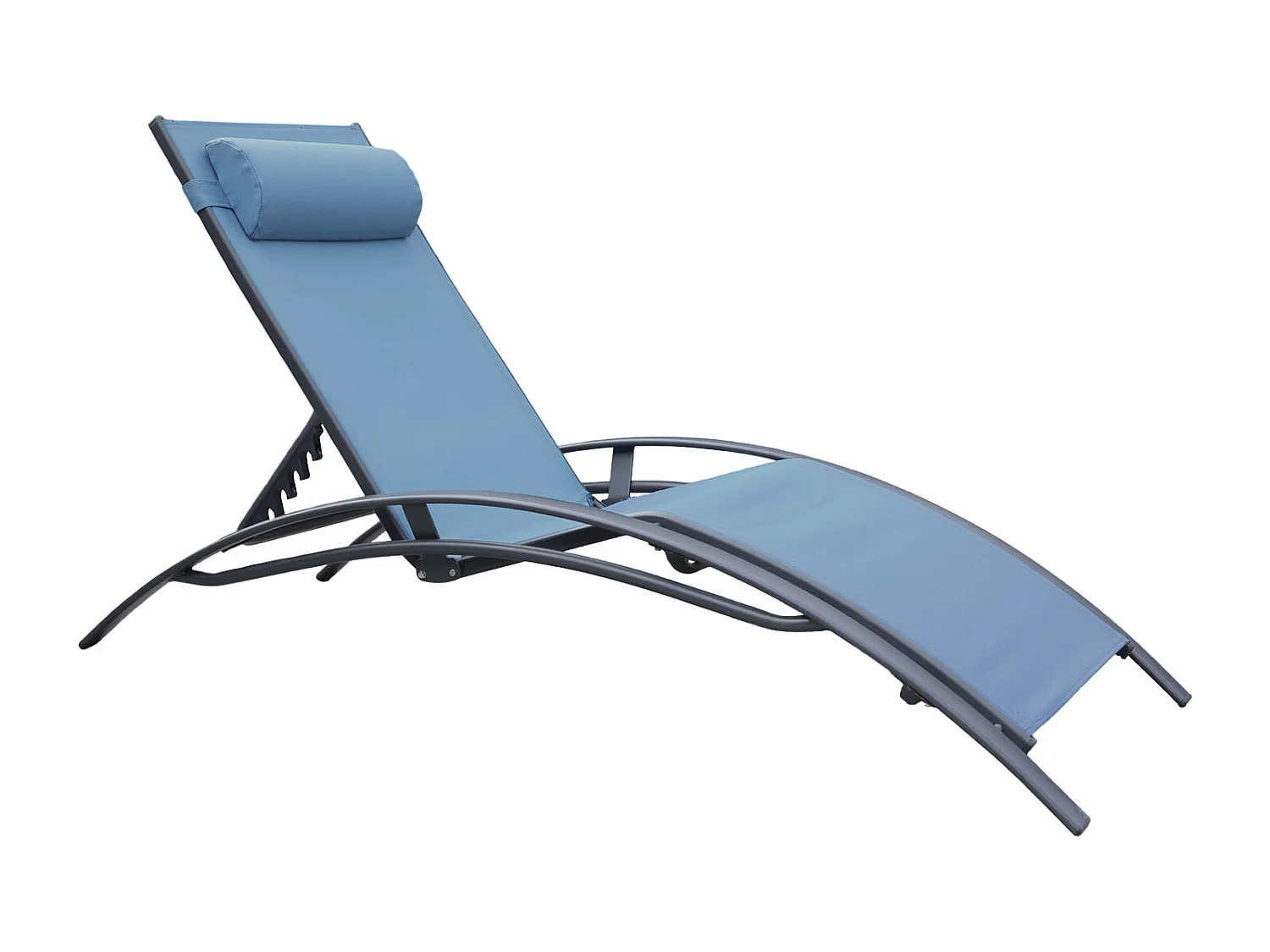 Lot de 2 transats GALAPAGOS en textilène bleu gris - aluminium gris anthracite - HAPPY GARDEN