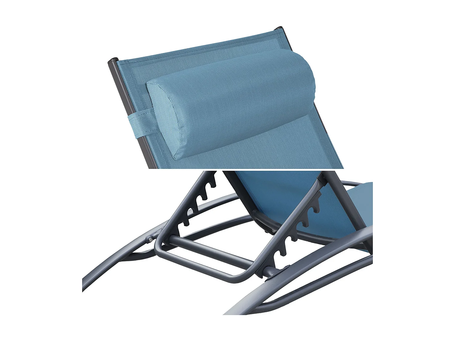 Pack de 2 tumbonas GALAPAGOS de textileno azul aluminio gris antracita