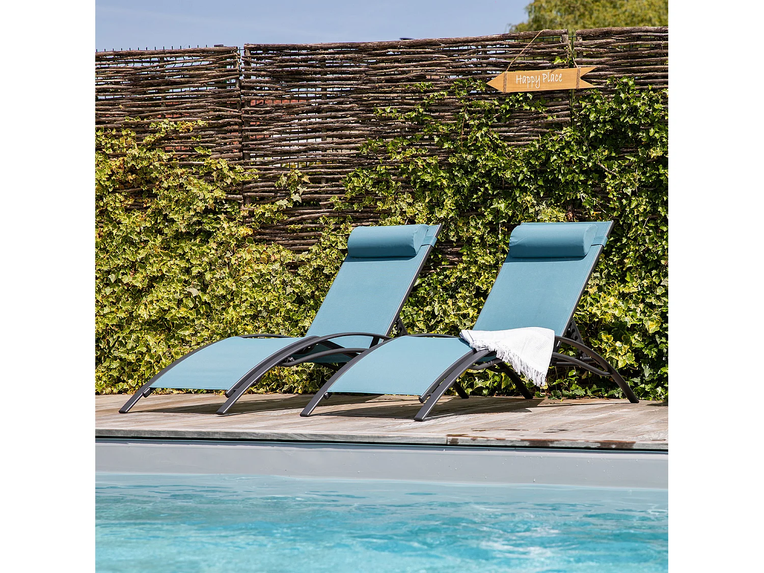 Set van 2 GALAPAGOS ligstoelen in grijs-blauw textilene - antracietgrijs aluminium