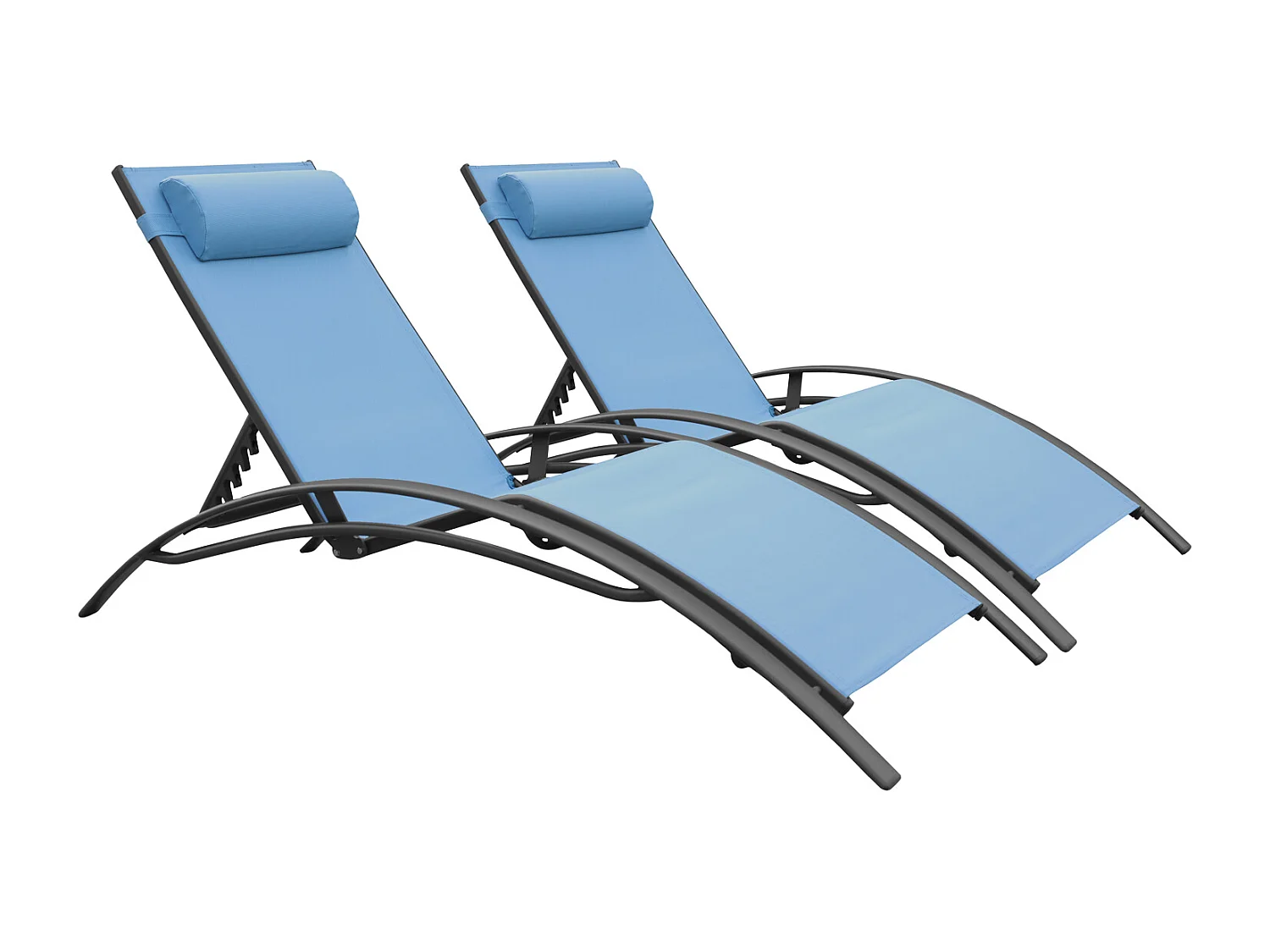 Set van 2 GALAPAGOS ligstoelen in grijs-blauw textilene - antracietgrijs aluminium
