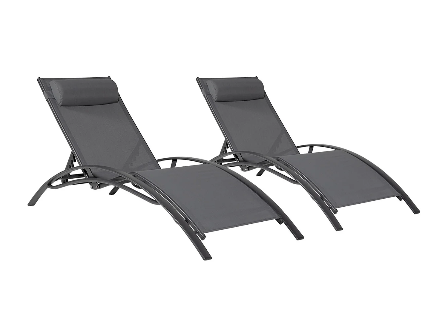 Lot de 2 transats GALAPAGOS en textilène gris - aluminium gris anthracite - HAPPY GARDEN