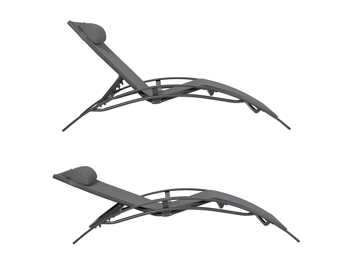 Lot de 2 transats GALAPAGOS en textilène gris - aluminium gris anthracite - HAPPY GARDEN