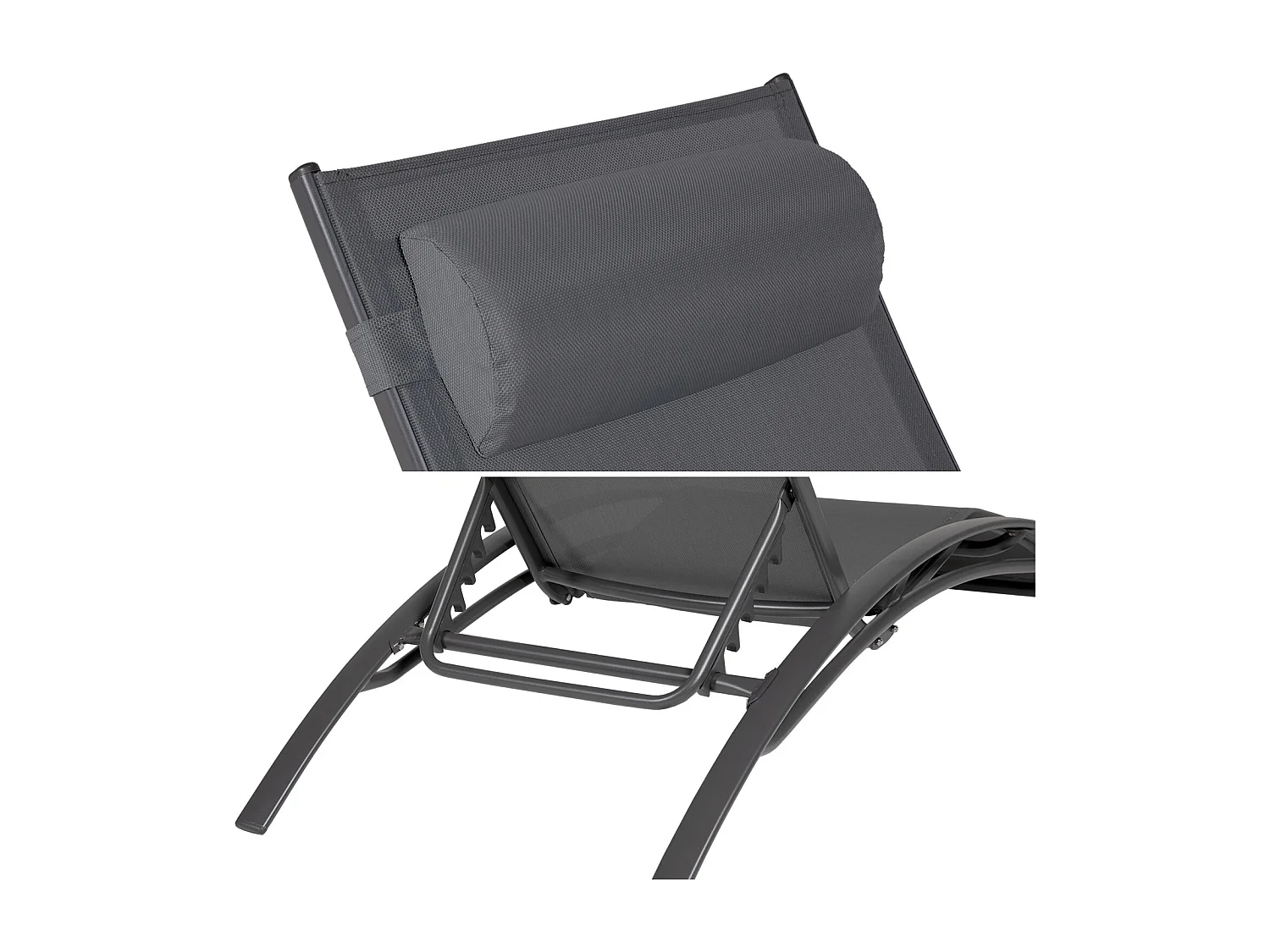Lot de 2 transats GALAPAGOS en textilène gris - aluminium gris anthracite - HAPPY GARDEN