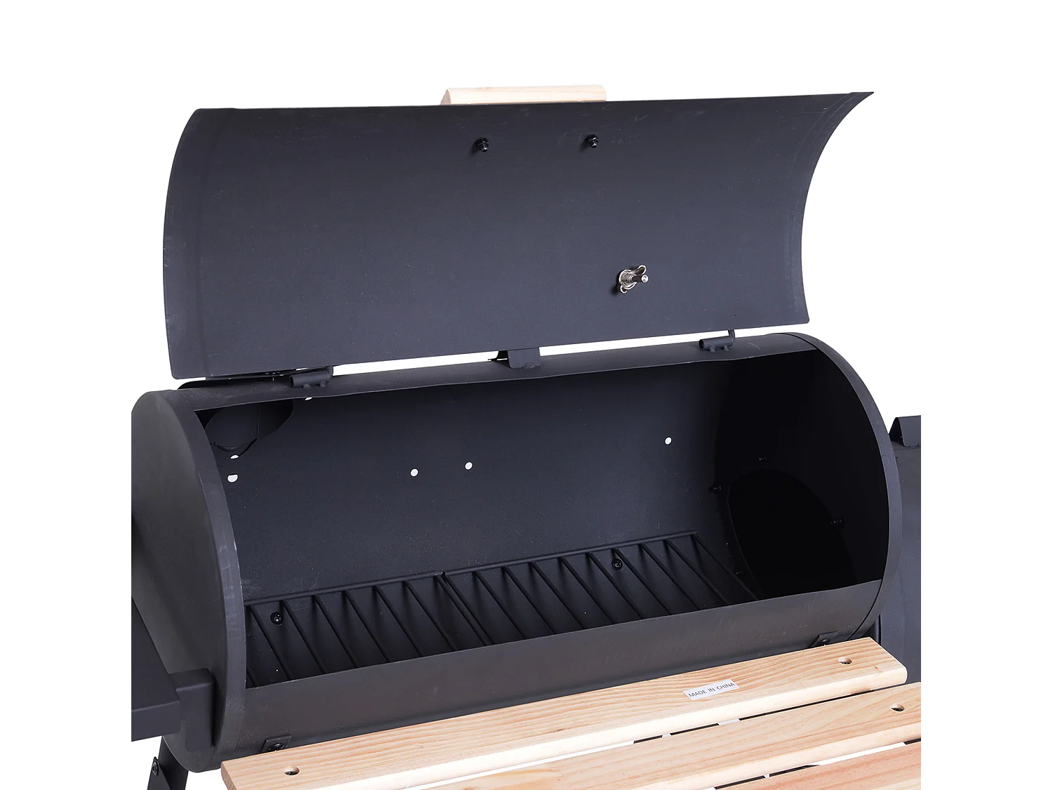 Barbecue à charbon fumoir BBQ grill smoker sur pied avec couvercle, roulettes, thermomètre, étagères  acier laminé à froid noir