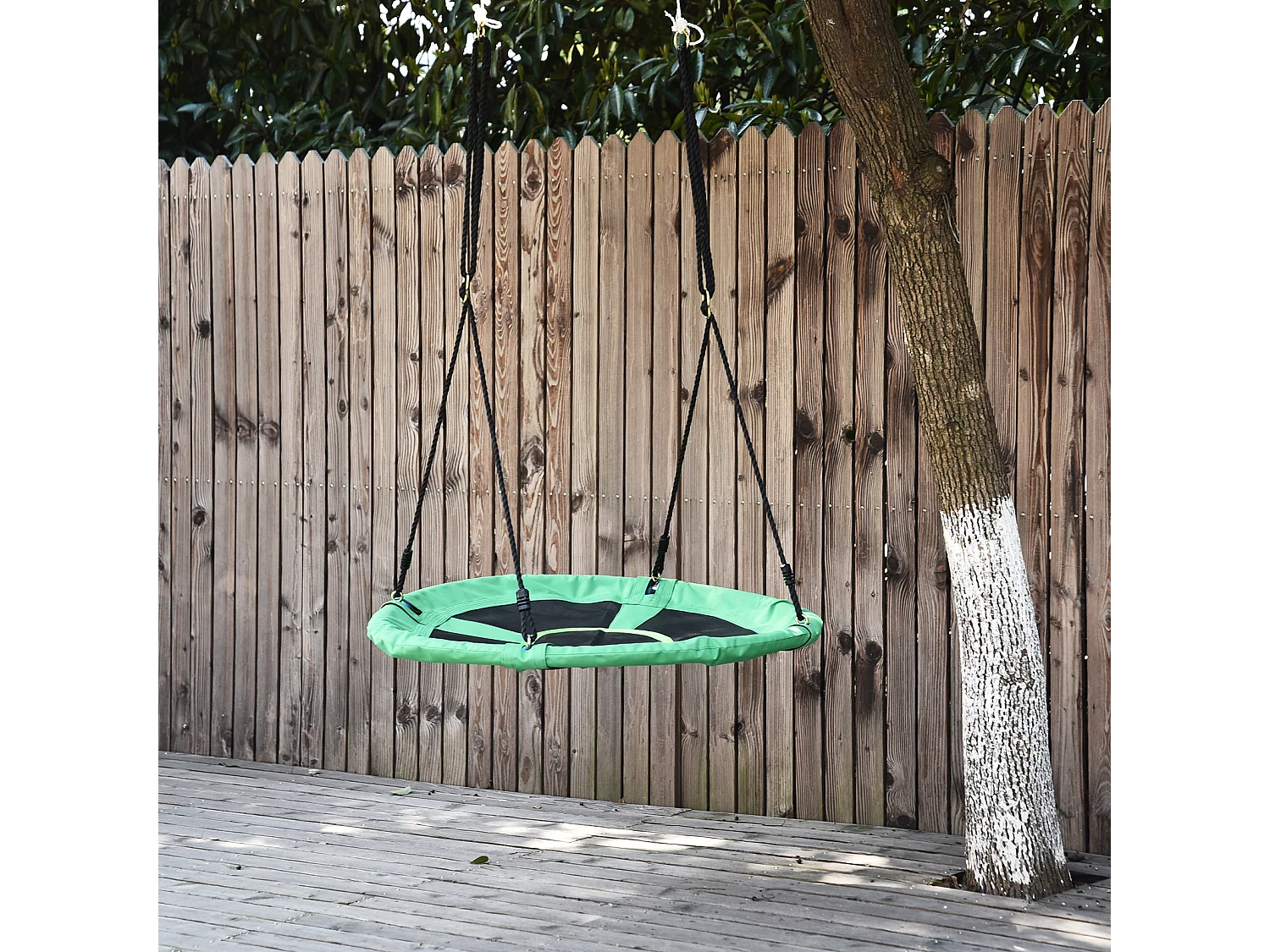 Balançoire nid d'oiseau ronde balançoire panier Ø 100 x 4,5H cm 4 anneaux inclus métal époxy Oxford haute densité 300D vert