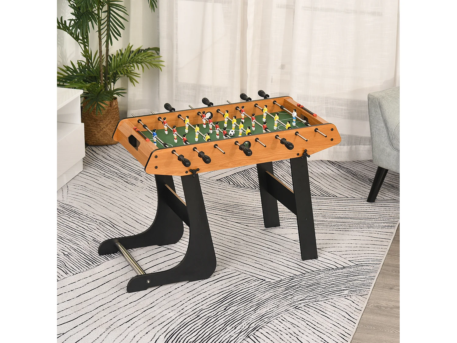 Baby-foot table de Babyfoot pliable dim. 98L x 42l x 62H cm 2 balles fournies MDF imitation bois et noir