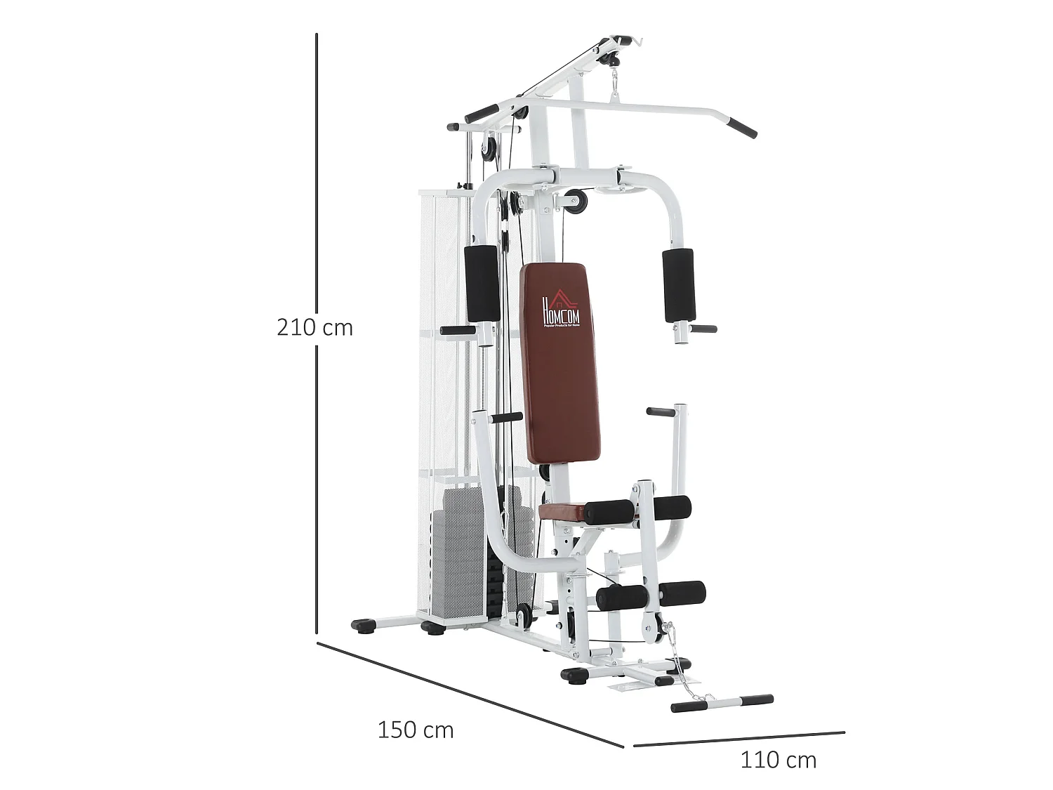 Station de musculation - entrainement complet - développé couché, butterfly, barre latissimus, curler, bande résistance - 10 contrepoids - acier blanc
