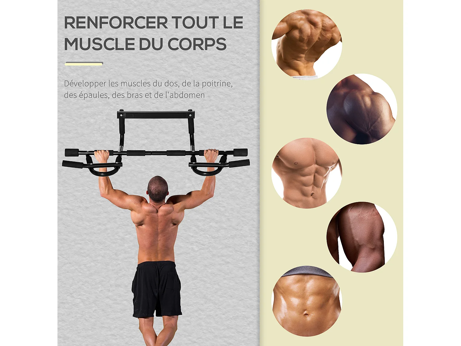 Barre de traction - barre de porte - pull up bar - barre d'étirement musculation pour cadres de porte - acier noir