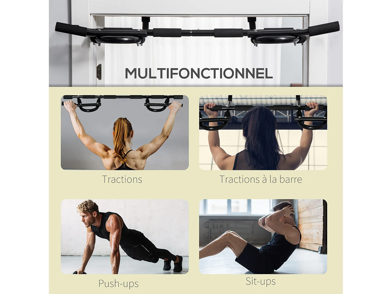 Barre de traction - barre de porte - pull up bar - barre d'étirement musculation pour cadres de porte - acier noir