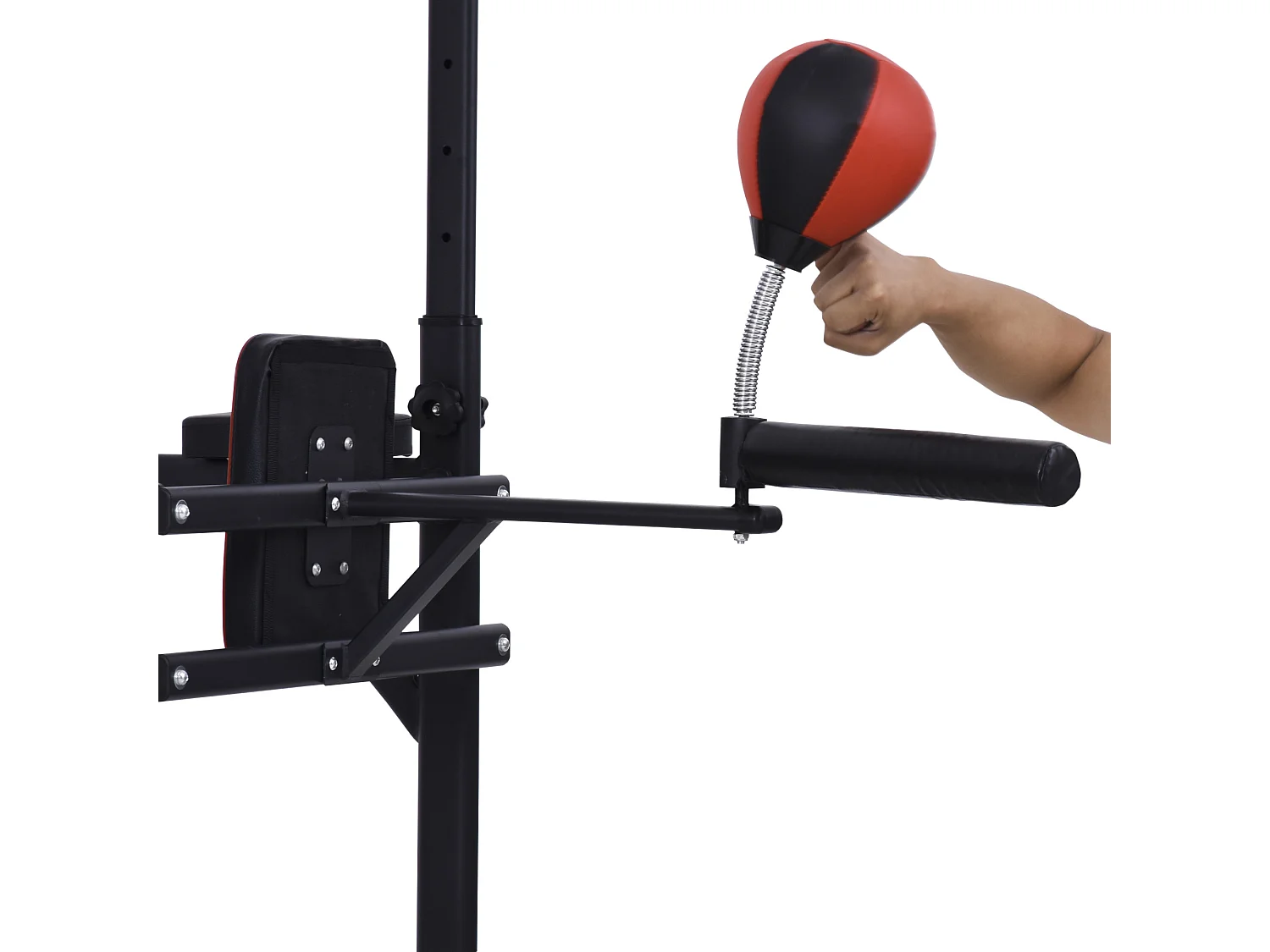 Station de traction musculation multifonctions punching ball chaise romaine hauteur réglable acier noir rouge