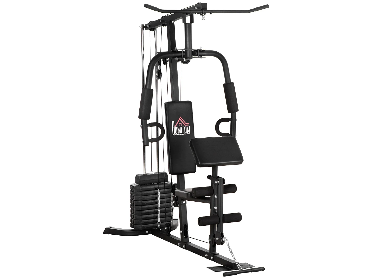 Station de musculation - entrainement complet - développé couché, butterfly, barre latissimus, curler, bande résistance - 9 contrepoids - acier noir