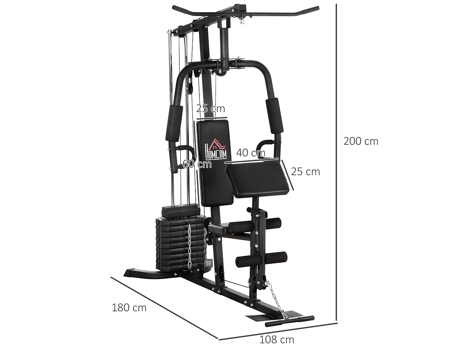 Station de musculation - entrainement complet - développé couché, butterfly, barre latissimus, curler, bande résistance - 9 contrepoids - acier noir