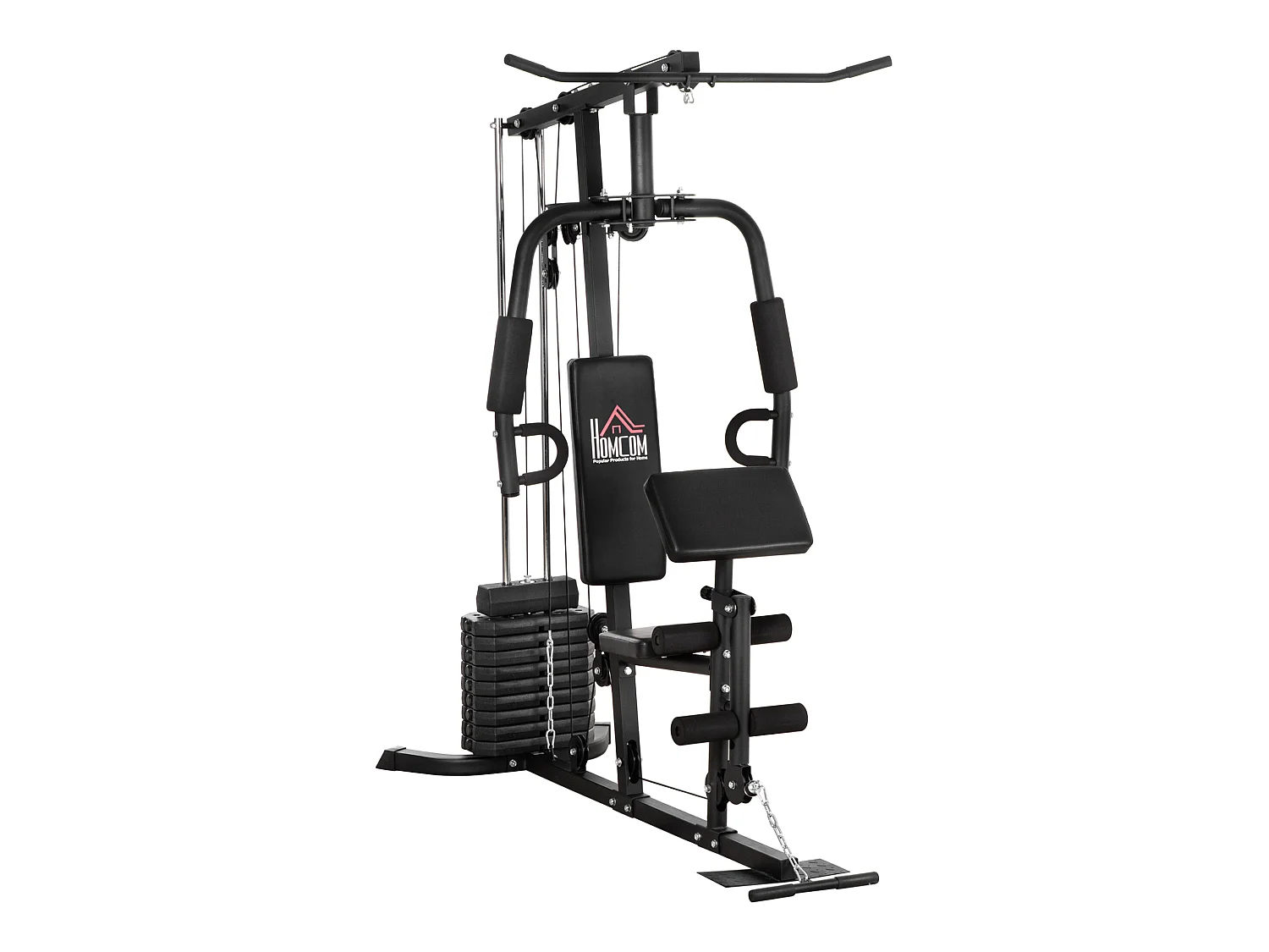 Station de musculation - entrainement complet - développé couché, butterfly, barre latissimus, curler, bande résistance - 9 contrepoids - acier noir