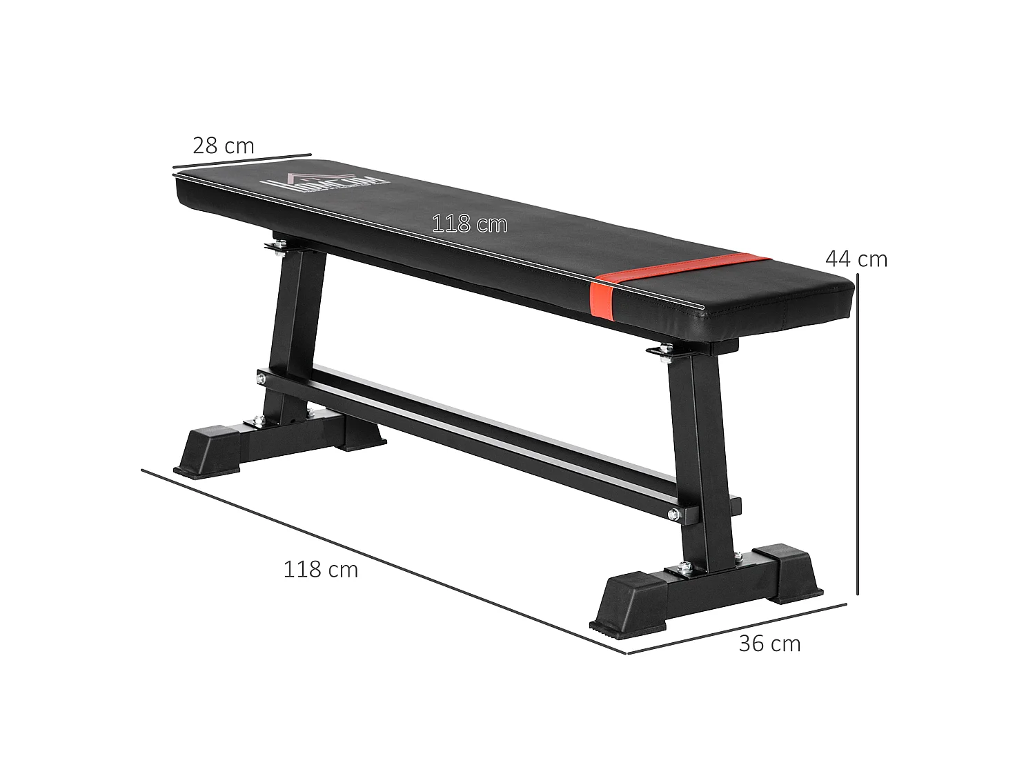 Banc de musculation à plat - rack haltères intégré - piètement antidérapant - châssis acier - revêtement synthétique PU noir rouge