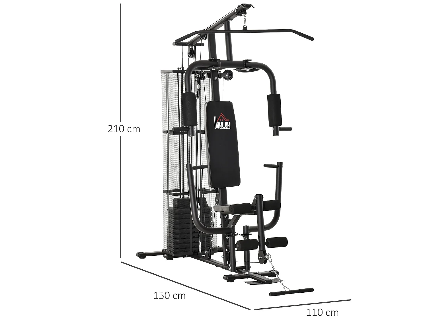 Station de musculation - entrainement complet - développé couché, butterfly, barre latissimus, curler, bande résistance - 10 contrepoids - acier noir