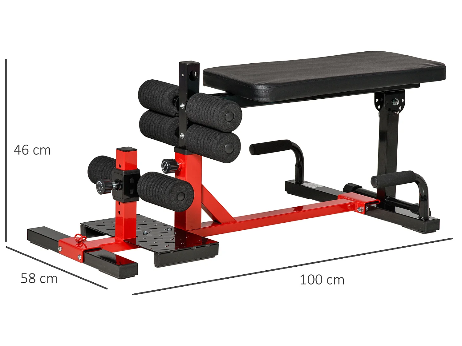 Banc à squat pliable sissy squat machine à squat - appareil de musculation 3 en 1 - hauteur réglable 6 positions - acier synthétique rouge noir
