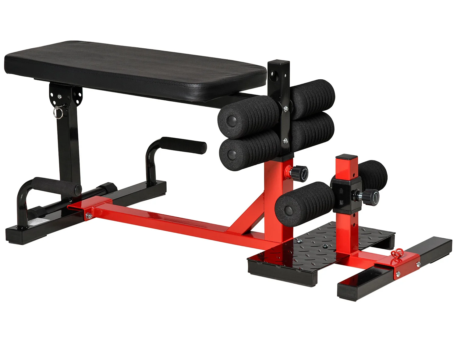 Banc à squat pliable sissy squat machine à squat - appareil de musculation 3 en 1 - hauteur réglable 6 positions - acier synthétique rouge noir