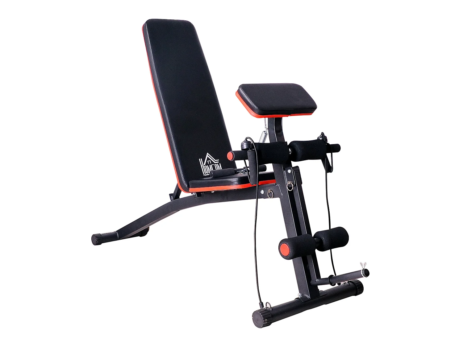 Banc de musculation pliable inclinable réglable 160L x 53l x 106H cm sangles élastiques + support haltères inclus acier noir rouge