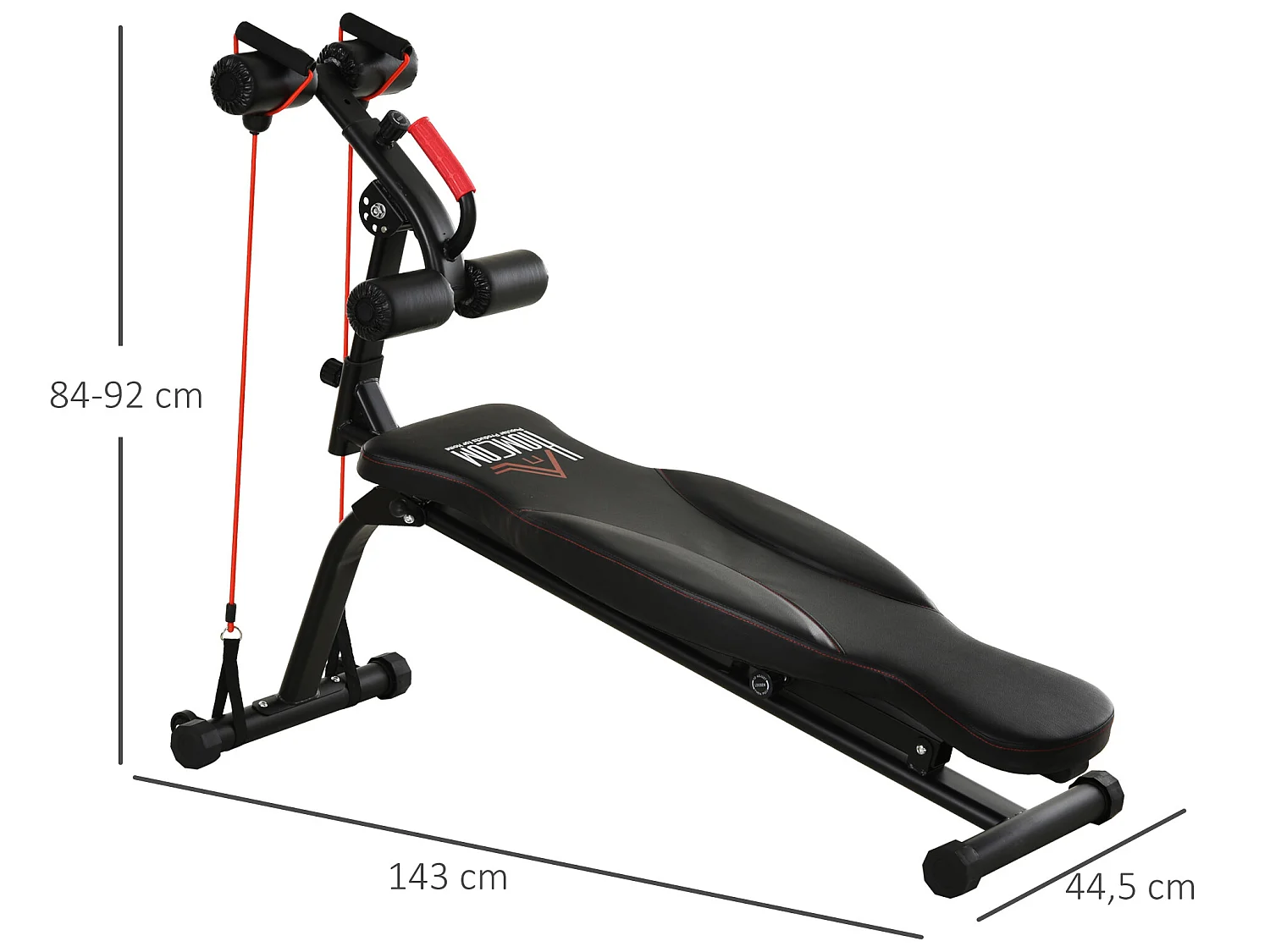 Banc de musculation pliable inclinable multifonction banc Fitness sit-up bandes d'extension latérales + poignée traction acier revêtement synthétique noir rouge