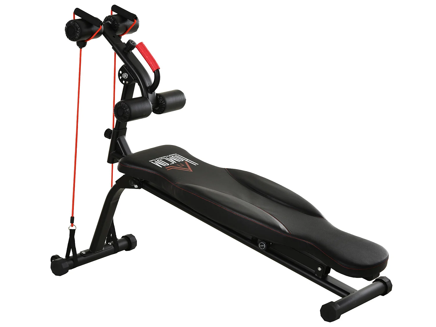 Banc de musculation pliable inclinable multifonction banc Fitness sit-up bandes d'extension latérales + poignée traction acier revêtement synthétique noir rouge