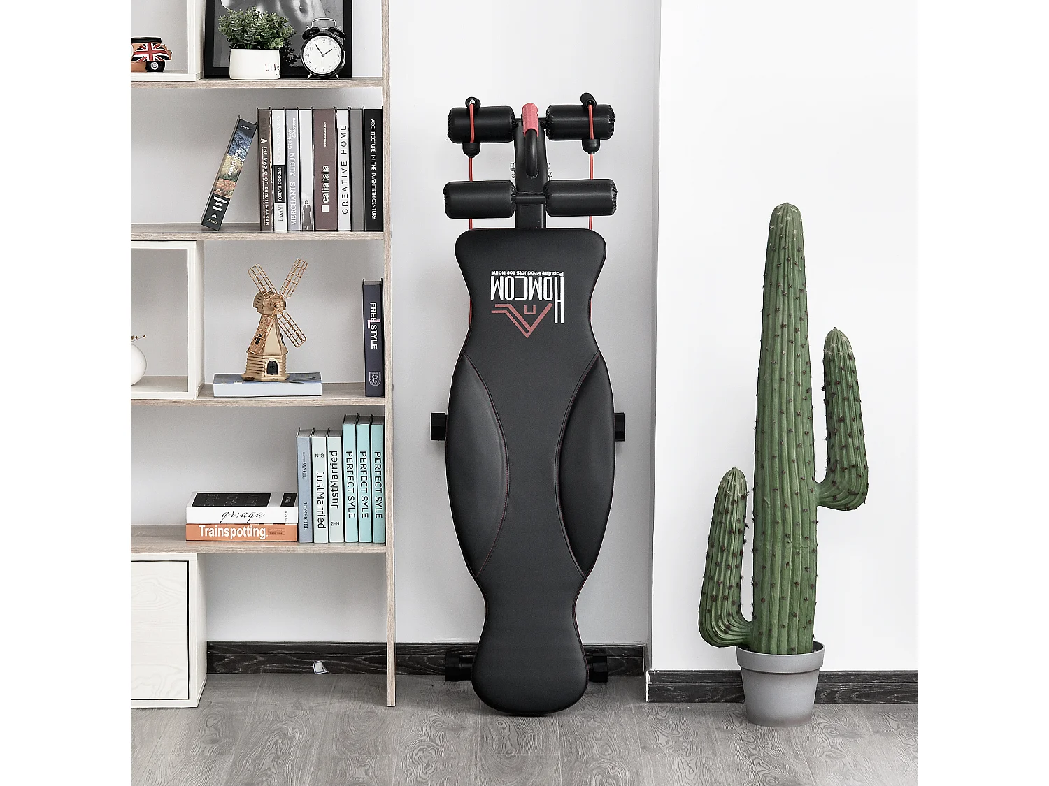 Banc de musculation pliable inclinable multifonction banc Fitness sit-up bandes d'extension latérales + poignée traction acier revêtement synthétique noir rouge