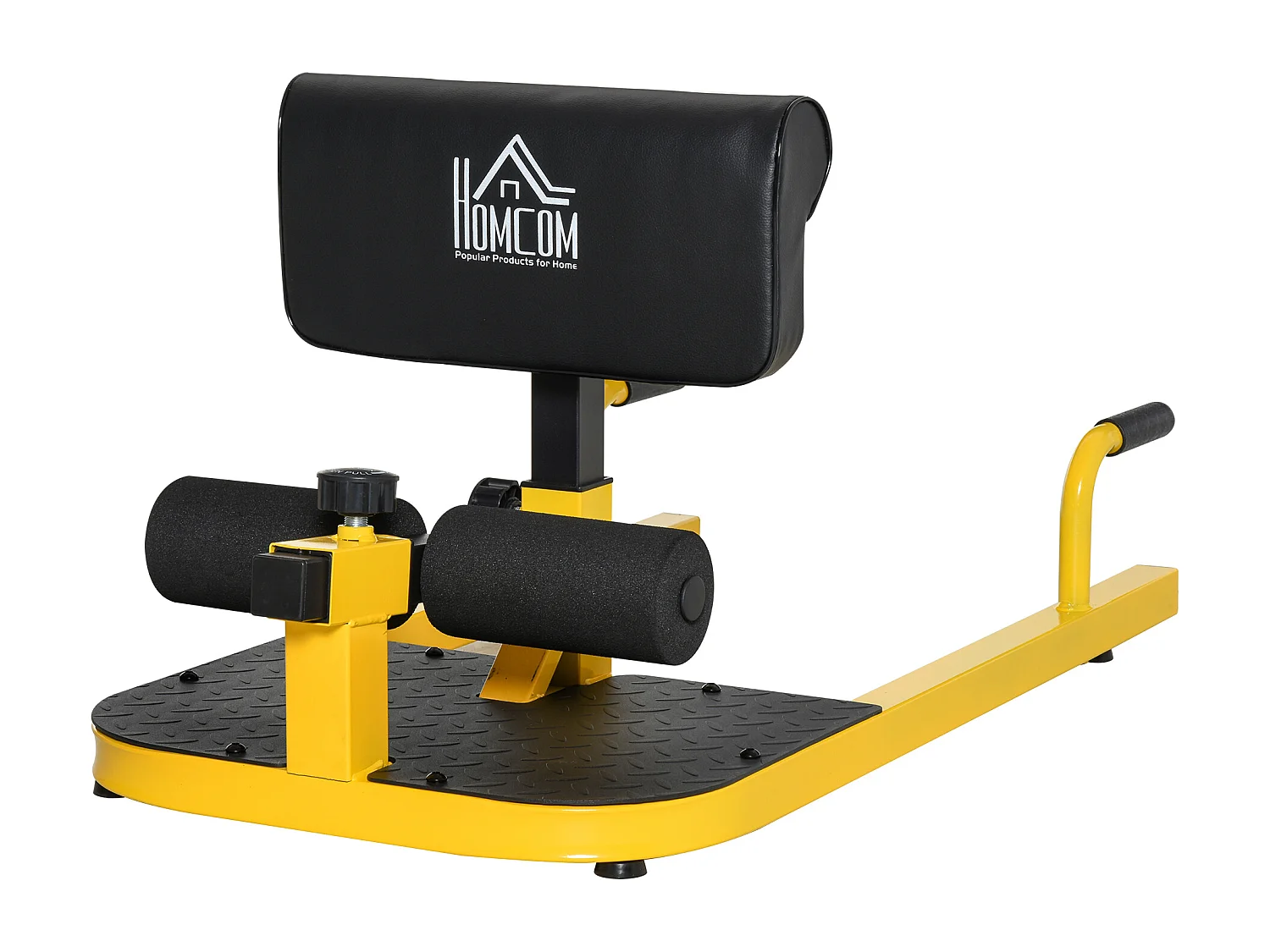 Banc à squat sissy squat machine à squat appareil de musculation hauteur coussin et rouleaux réglables acier jaune noir