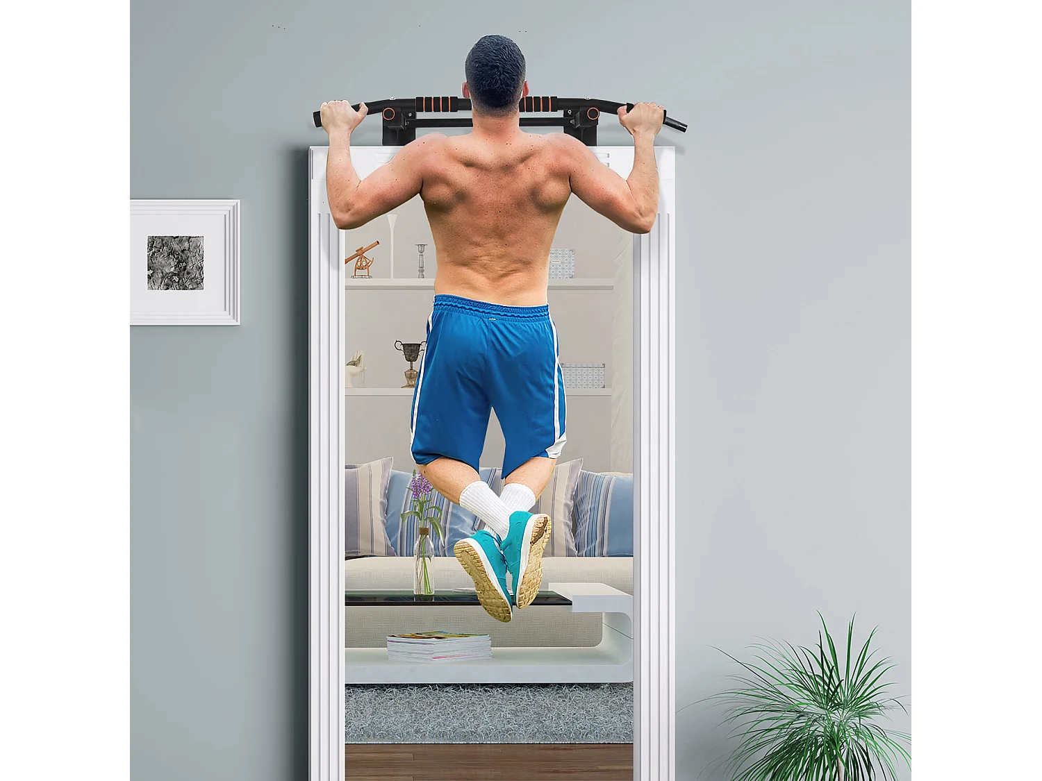 Barre de traction murale - barre de Fitness fixation murale - 3 prises possibles - charge max. 120 Kg acier noir rouge