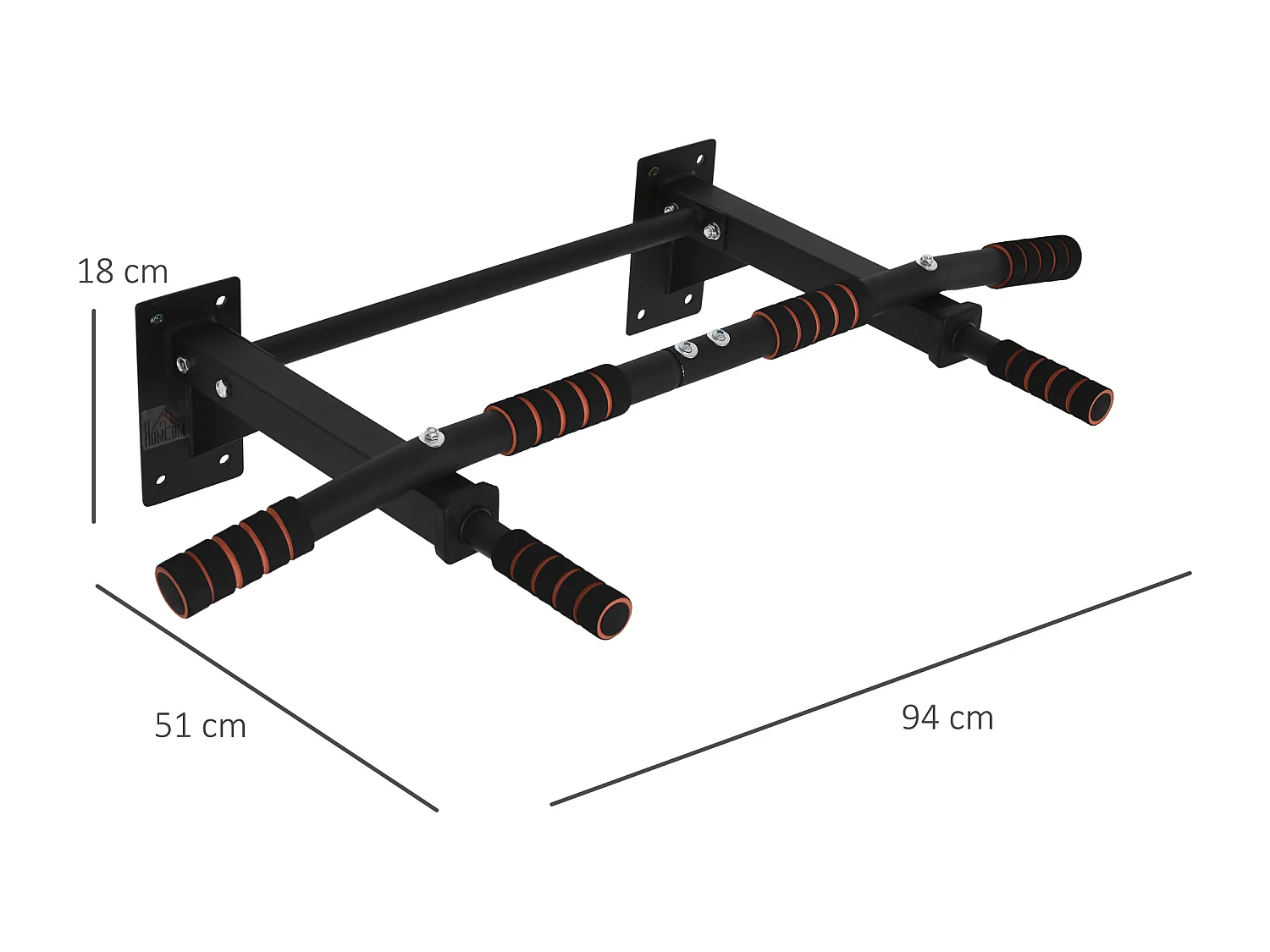Barre de traction murale - barre de Fitness fixation murale - 3 prises possibles - charge max. 120 Kg acier noir rouge