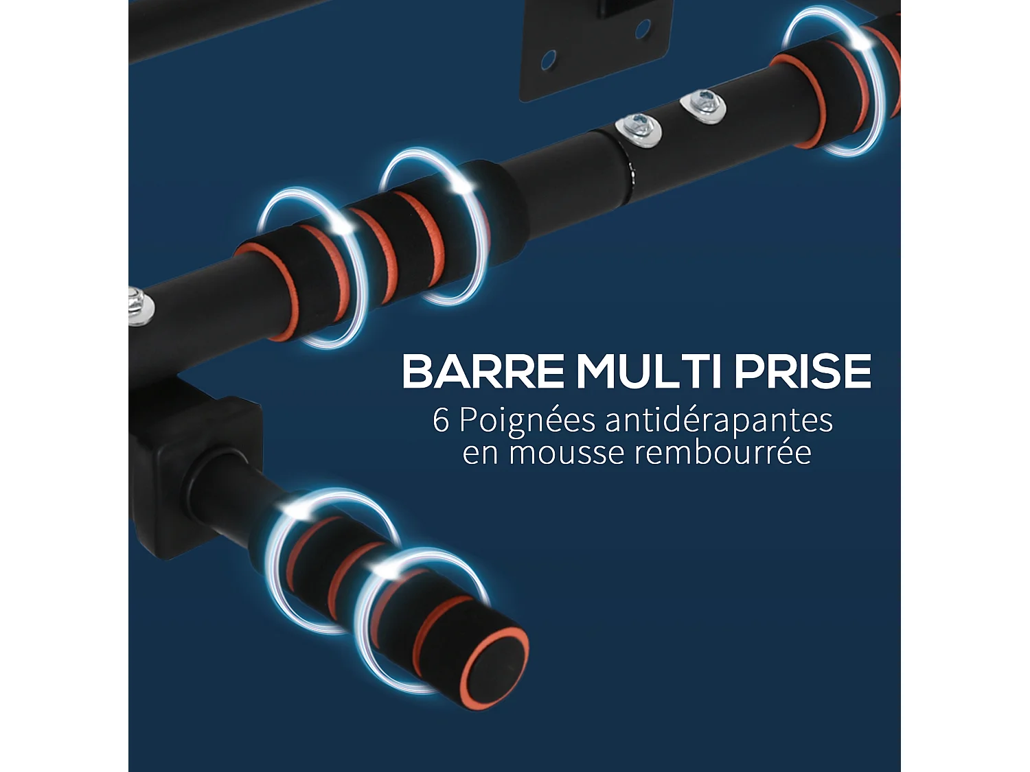 Barre de traction murale - barre de Fitness fixation murale - 3 prises possibles - charge max. 120 Kg acier noir rouge