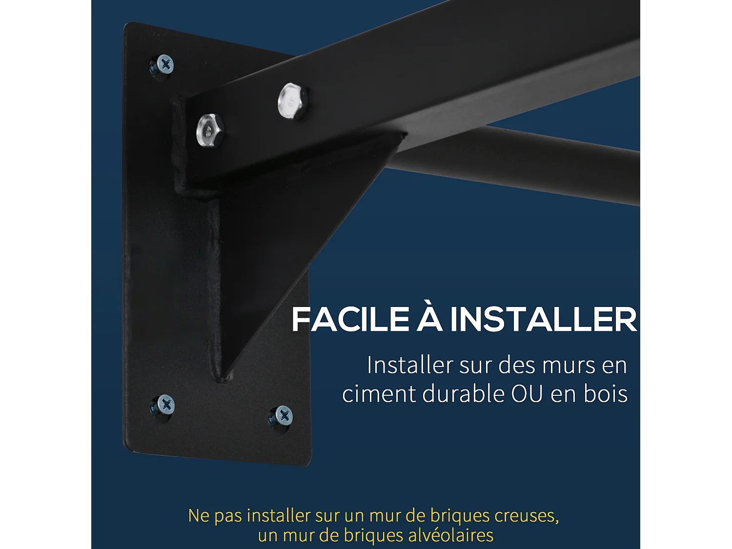 Barre de traction murale - barre de Fitness fixation murale - 3 prises possibles - charge max. 120 Kg acier noir rouge