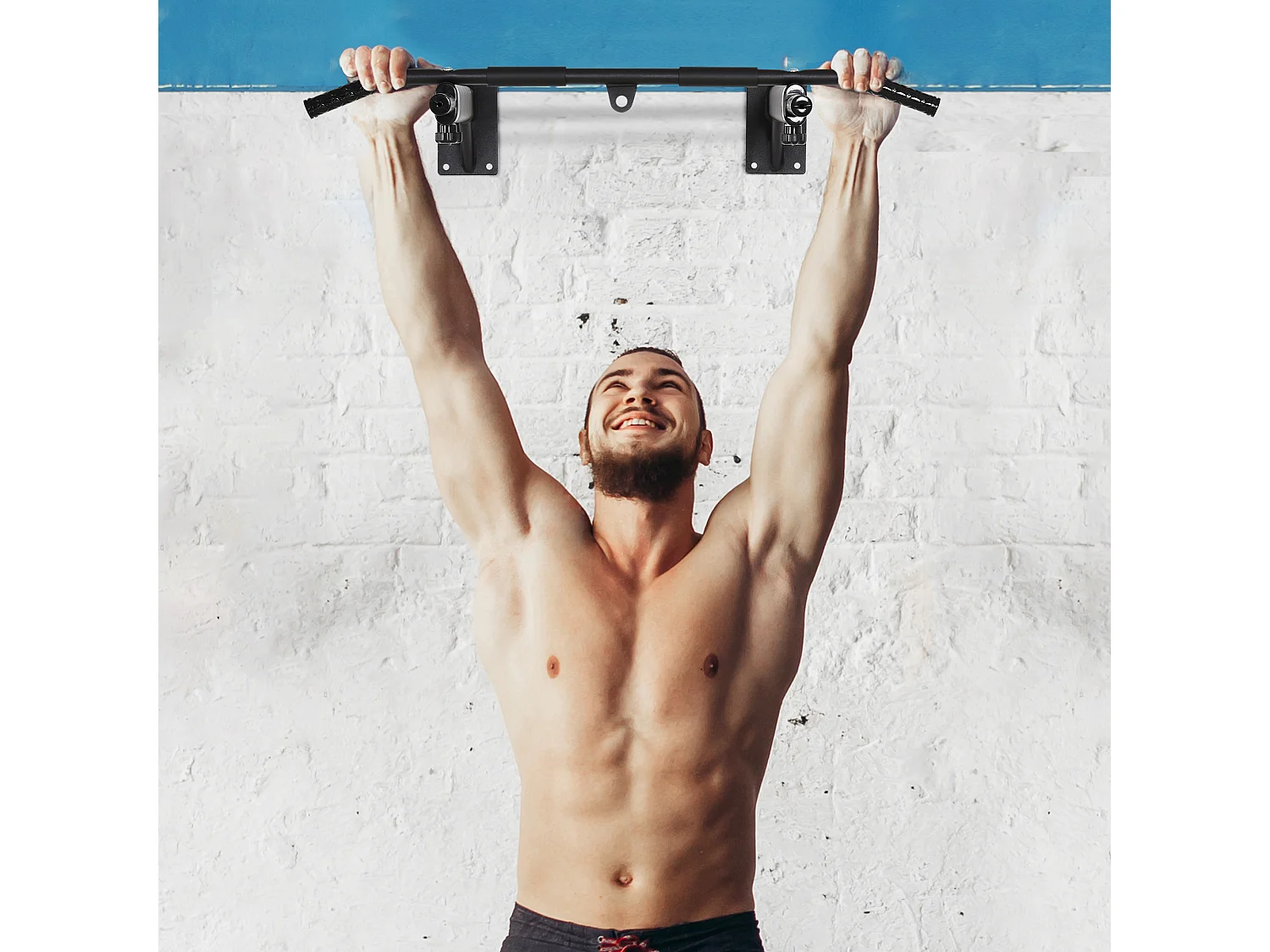 Barre de traction barre de Fitness fixation murale support sac de frappe ou sangles TRX intégré charge max. 150 Kg acier noir