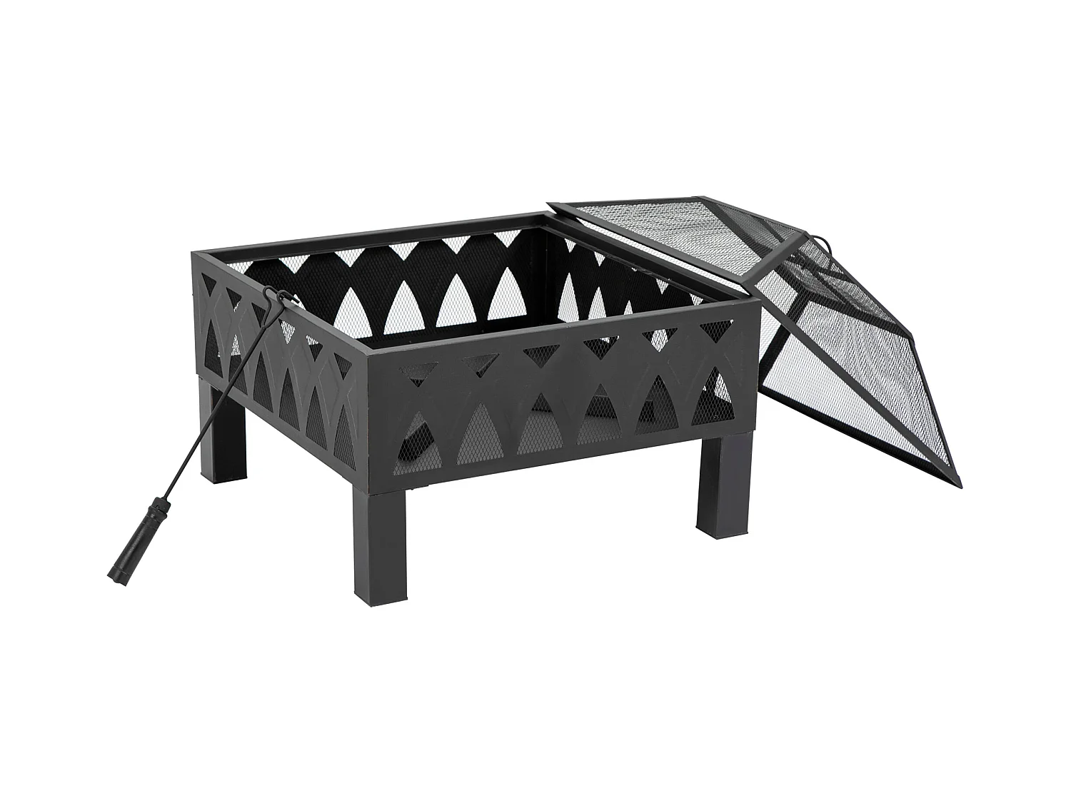 Brasero cheminée foyer extérieur dim. 66L x 66l x 58H cm couvercle tisonnier métal noir
