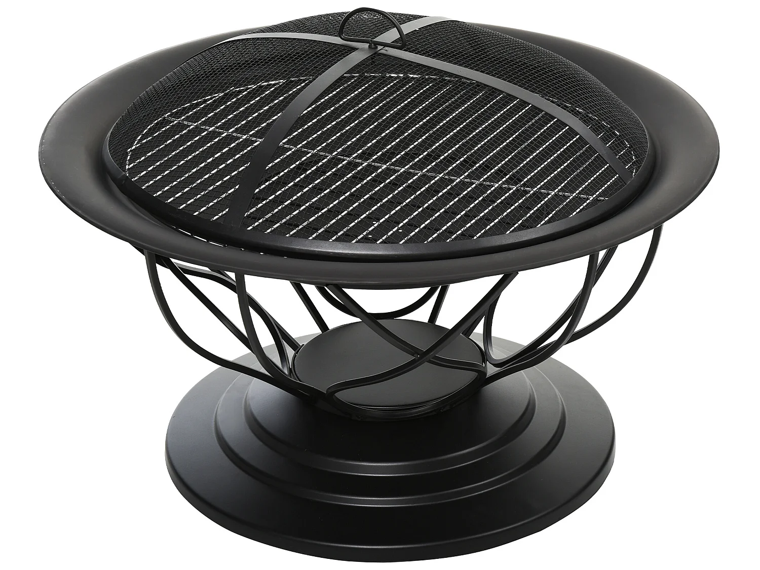 Brasero boule de feu cheminée foyer extérieur Ø 75 x 55H cm grille à charbon + cuisson couvercle tisonnier métal noir