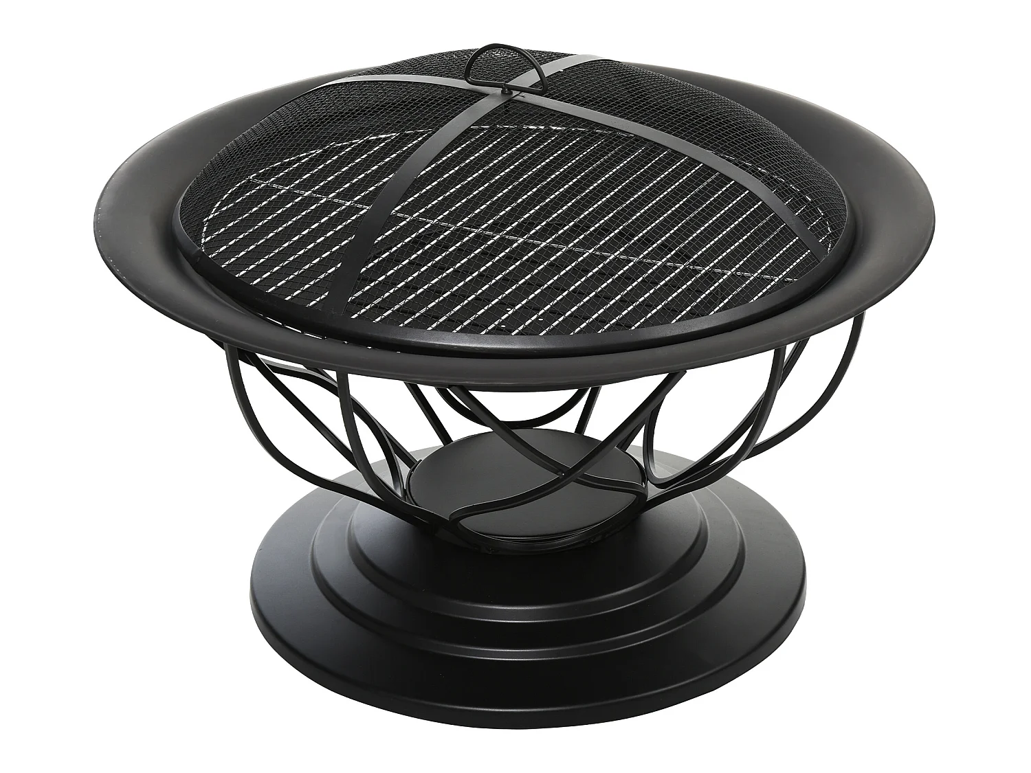 Brasero boule de feu cheminée foyer extérieur Ø 75 x 55H cm grille à charbon + cuisson couvercle tisonnier métal noir