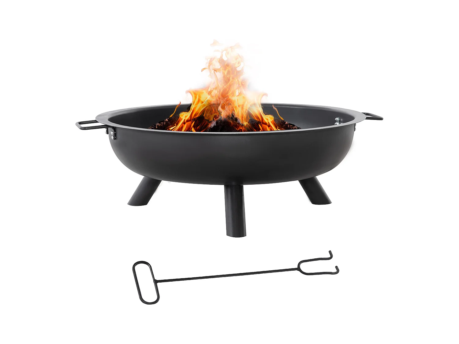 Brasero boule de feu cheminée foyer extérieur dim. 79L x 69l x 25,5H cm 2 poignées tisonnier acier noir