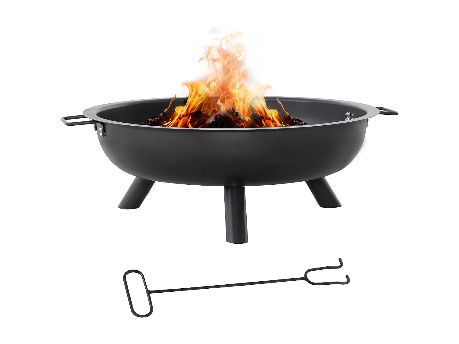 Brasero boule de feu cheminée foyer extérieur dim. 79L x 69l x 25,5H cm 2 poignées tisonnier acier noir