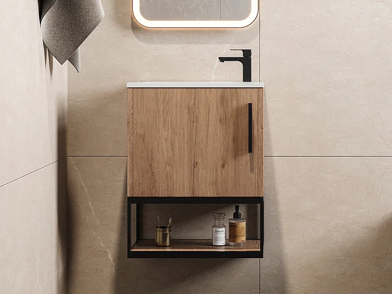 Mueble lavamanos flotante con estante - 40 cm - Color natural claro - LOPENA