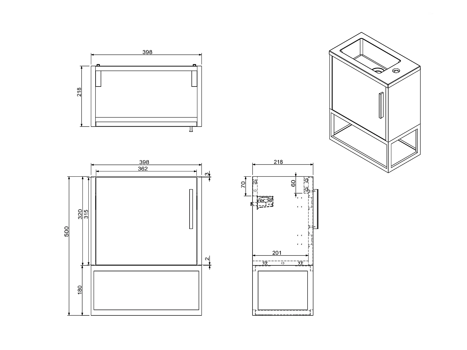 Meuble lave-main suspendu avec niche et vasque blanche - 40 cm - Coloris naturel clair - LOPENA