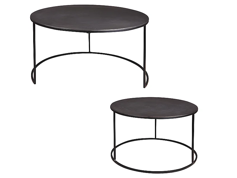 Set de 2 tables en métal noir diamètres 61 et 76 cm