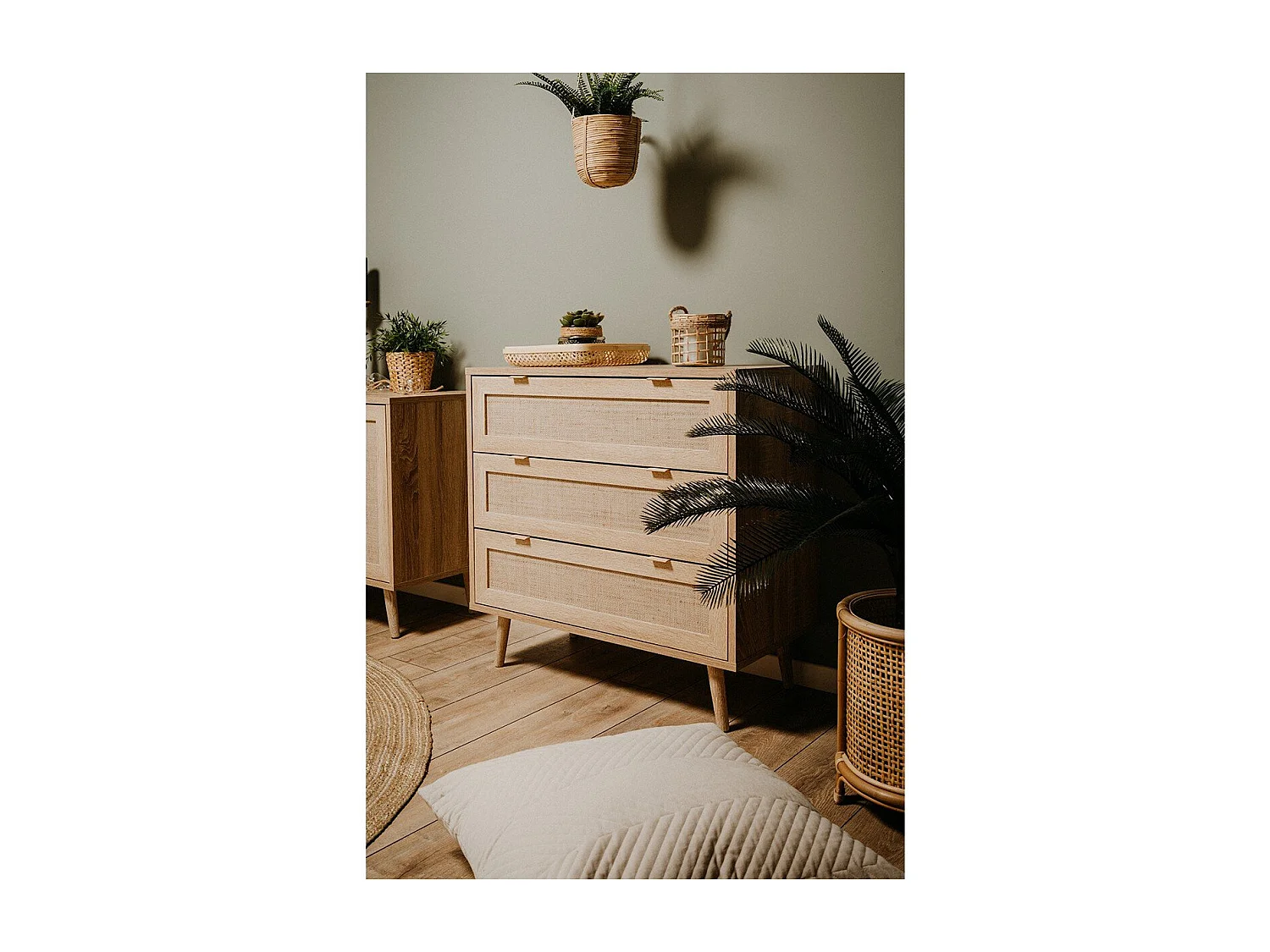 Ladekast Bali 03A sonoma eikenkleurig en rietprint