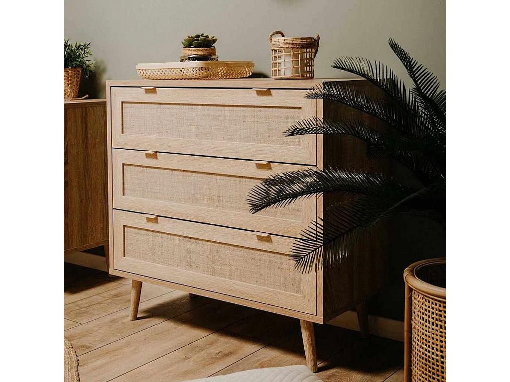 Ladekast Bali 03A sonoma eikenkleurig en rietprint