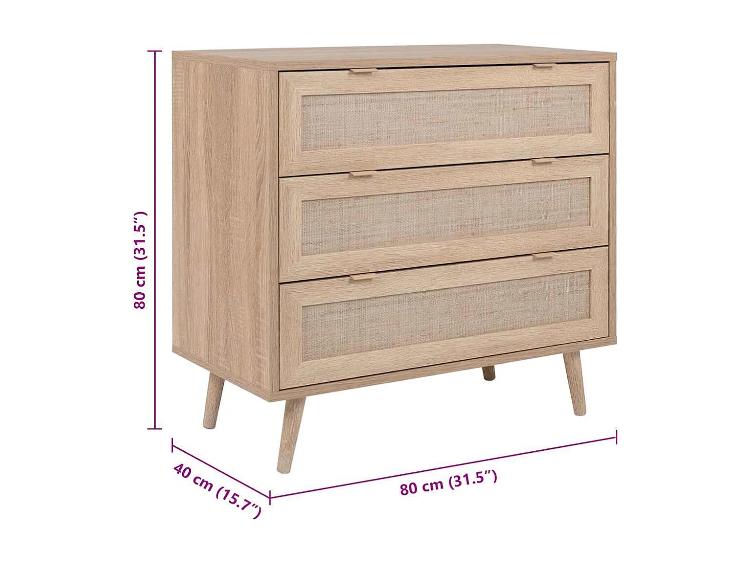 Ladekast Bali 03A sonoma eikenkleurig en rietprint