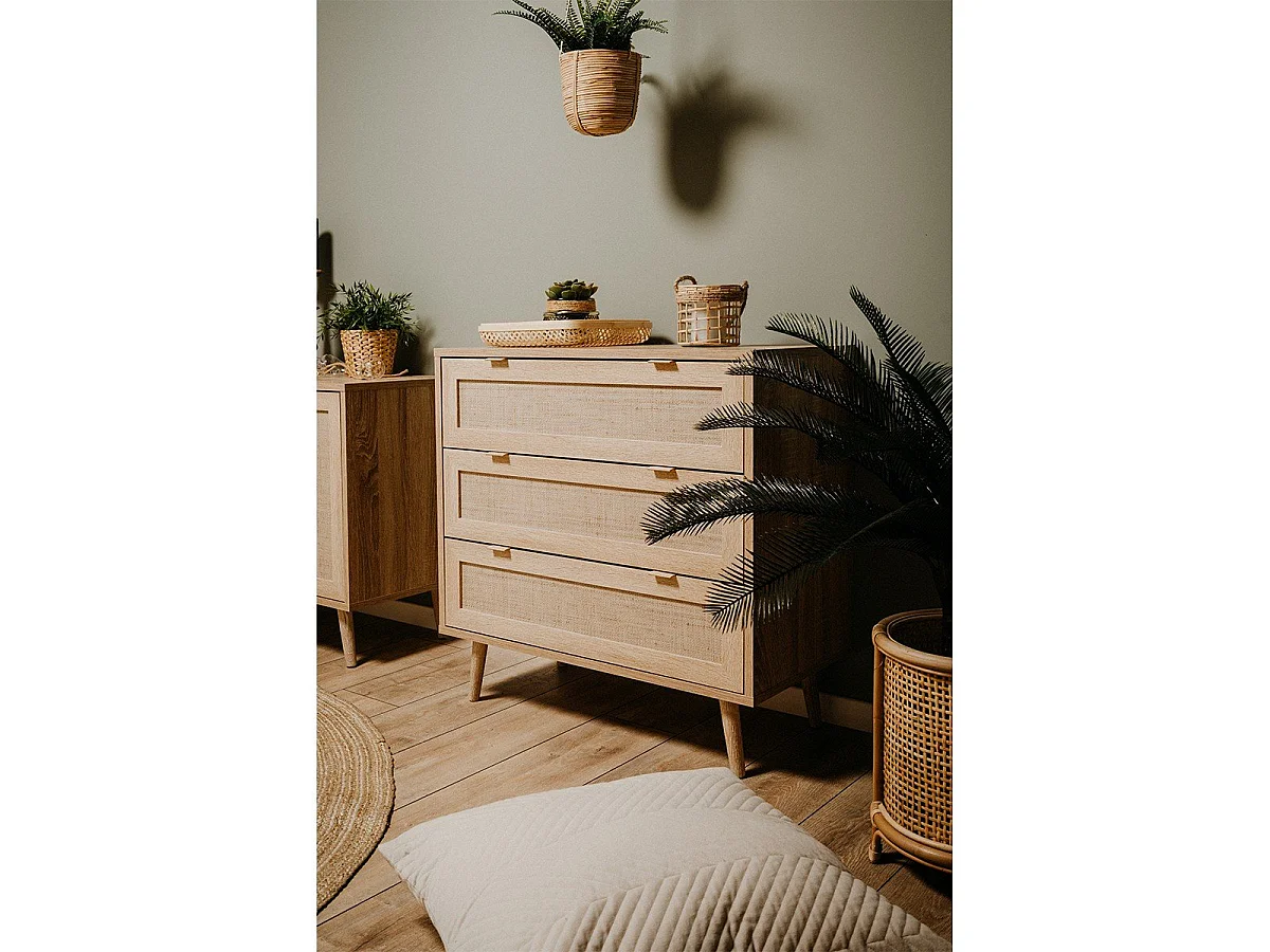 Commode 3 Tiroirs L80 cm - Impression Rotin - BALI